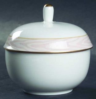 Mikasa Silk Moire Sugar Bowl & Lid, Fine China Dinnerware   Pink Border, Bone, C