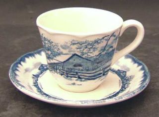 International Riverwood Flat Cup & Saucer Set, Fine China Dinnerware   Blue Farm