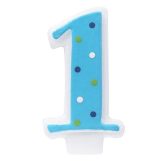 Blue 1 Candle with Polka Dots