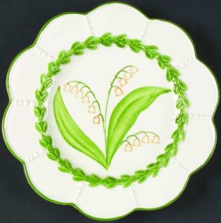 Vietri (Italy) Boxwood Salad/Dessert Plate, Fine China Dinnerware   Dots,Green L