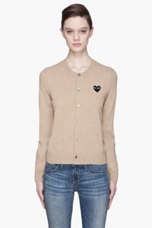 Comme Des Garons Play Light Camel Wool Patch Cardigan
