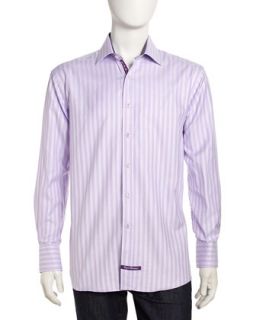 Sateen Gingham Long Sleeve Dress Shirt, Violet