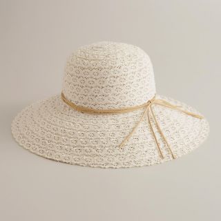 Ivory Crochet Suede Tie Hat   World Market