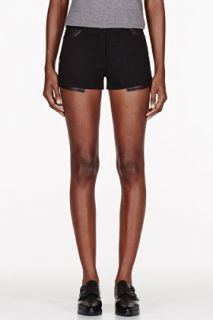 T By Alexander Wang Black Canvas Twill And Leather Shorts