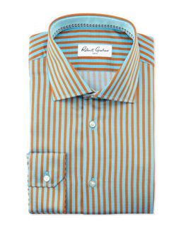 Rupert Striped Jacquard Sport Shirt, Teal/Brown