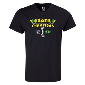 Brazil FIFA Confederations Cup 2013 Champions V Neck T Shirt (Black)