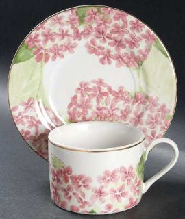 American Atelier Hydrangea (5017) Flat Cup & Saucer Set, Fine China Dinnerware  