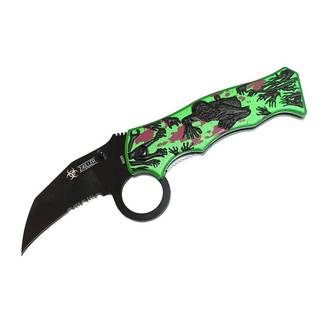 Zombie Killer Black/ Green Handle Spring Assisted Knife