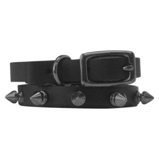 Platinum Pets Black Genuine Leather Cat and Puppy Collar with Spikes   Black (7.