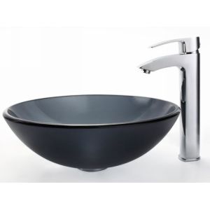 Kraus C GV 104FR 12mm 1810CH Exquisite Visio Frosted Black Glass Vessel Sink and
