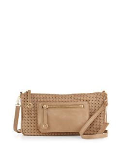 Dylan Perforated Leather Crossbody Bag, Nougat