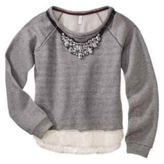 Xhilaration Juniors Lace Trim Sweatshirt with Necklace   Gray M(7 9)