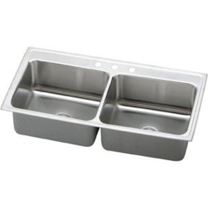 Elkay DLR4322103 Lustertone Top Mount 3 Hole Double Bowl Kitchen Sink, Stainless