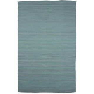 Flat Weave Solid Blue Wool Rug (8 X 10)