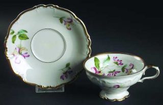 Edelstein Honeysuckle Footed Cup & Saucer Set, Fine China Dinnerware   Pink&Yell