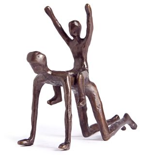 Father Carrying Child Piggy Back Bronze Sculpture