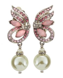 Pavï¿½ Crystal Winged Drop Earrings, Pink