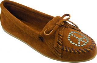 Womens Minnetonka Peace Moc   Brown Suede Ornamented Shoes