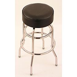 Chrome Double ring 30 inch Backless Counter Swivel Stool With Black Vinyl Cushion Seat