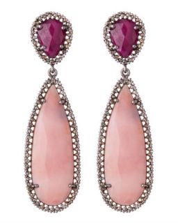 Pink Opal & Ruby Teardrop Earrings