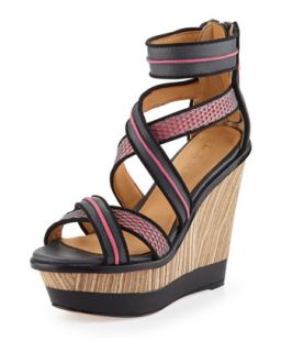 Carerra Leather and Mesh Wedge Sandal, Gray/Pink