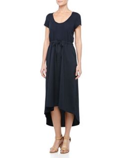 Short Sleeve Jersey/Poplin Maxi Dress, Navy
