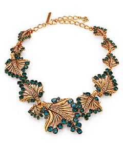 Oscar de la Renta Jeweled Leaf Necklace   Emerald