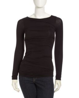 Long Sleeve Ruched Center Top, Black