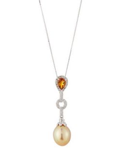 Diamond, Citrine & South Sea Pearl Pendant Necklace