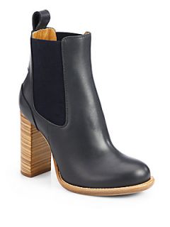 Chloe Leather Ankle Boots   Navy