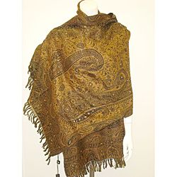 Selection Privee Paris Carla Brown Paisley Sequined Wool Wrap
