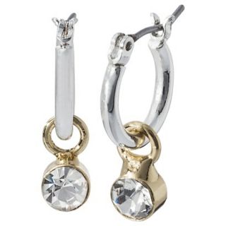 Lonna & Lilly Hoop Earring with Clear Stone Drop   Silver/Gold