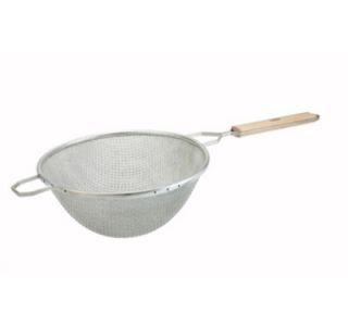 Winco 10.25 in Round Strainer w/ Double Tinned Mesh & Wood Handle, Fine