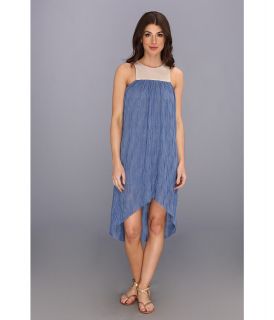 Tbags Los Angeles Knit Sleeveless Hi Low Dress w/ Mesh Contrast Womens Dress (Blue)