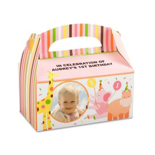 Sweet Safari Pink 1st Birthday Personalized Empty Favor Boxes