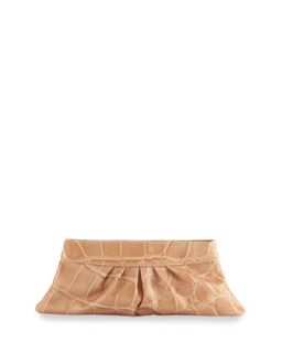 Louise Ruched Leather Clutch, Tan