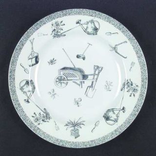 Spode Gardening Dinner Plate, Fine China Dinnerware   Green Flowers & Gardening