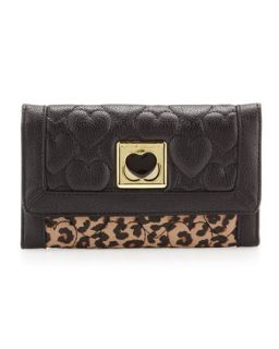 Be My Wonderful Pebbled Quilted Flapover Wallet, Leopard/Black