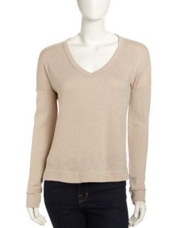 Wide V Neck Pullover, Flax