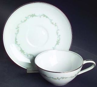 Noritake Chaumont Flat Cup & Saucer Set, Fine China Dinnerware   Blue And Gray S