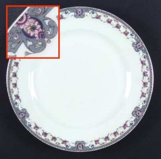 Victoria (Czech) Vit69 Dinner Plate, Fine China Dinnerware   Gray/Blue Edge,Pink
