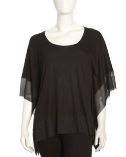 Knit and Mesh Dolman Sleeve Top, Black