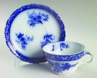 Henry Alcock Touraine (Flow Blue) Flat Cup & Saucer Set, Fine China Dinnerware  