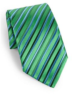 Charvet Striped Silk Tie   Apple Green