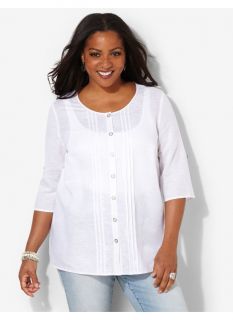 Catherines Plus Size Airy Linen Shirt   Womens Size 0X, White