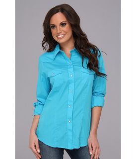 Roper 9152C3 Solid Turquoise Broadcloth Womens Long Sleeve Button Up (Blue)