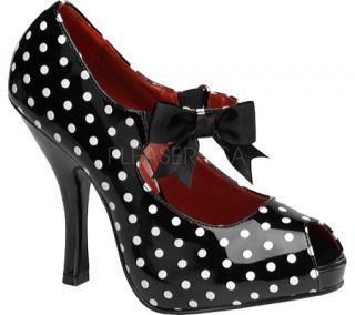 Womens Pin Up Cutiepie 07   Black/White Polka Dot Patent Leather High Heels