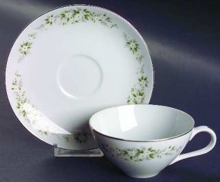 Royal Wentworth Springdale Flat Cup & Saucer Set, Fine China Dinnerware   White