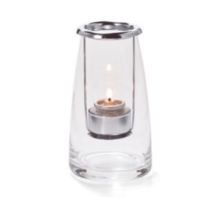Hollowick Lighthouse Lamp w/ Hanging Tealight Holder, 3.25x6 in, Hand Blown Glass, Clear