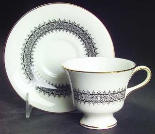 Wedgwood Astor (Black On White, Newer) Footed Cup & Saucer Set, Fine China Dinne